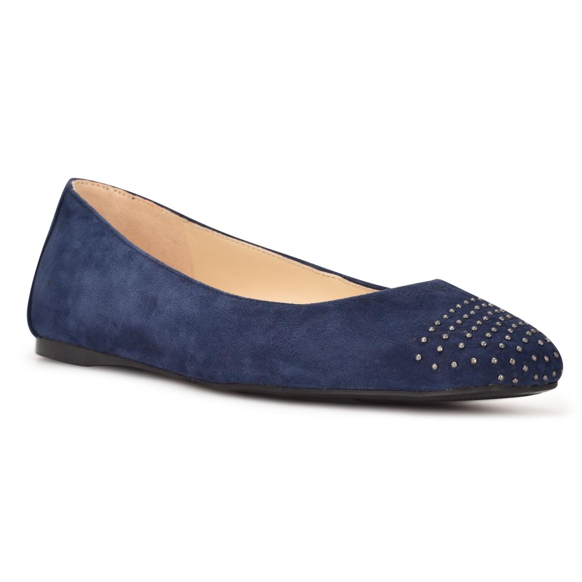 Ballerine Nine West Aloha Studded Square-Embout Femme Bleu Marine | 0526BNJAK