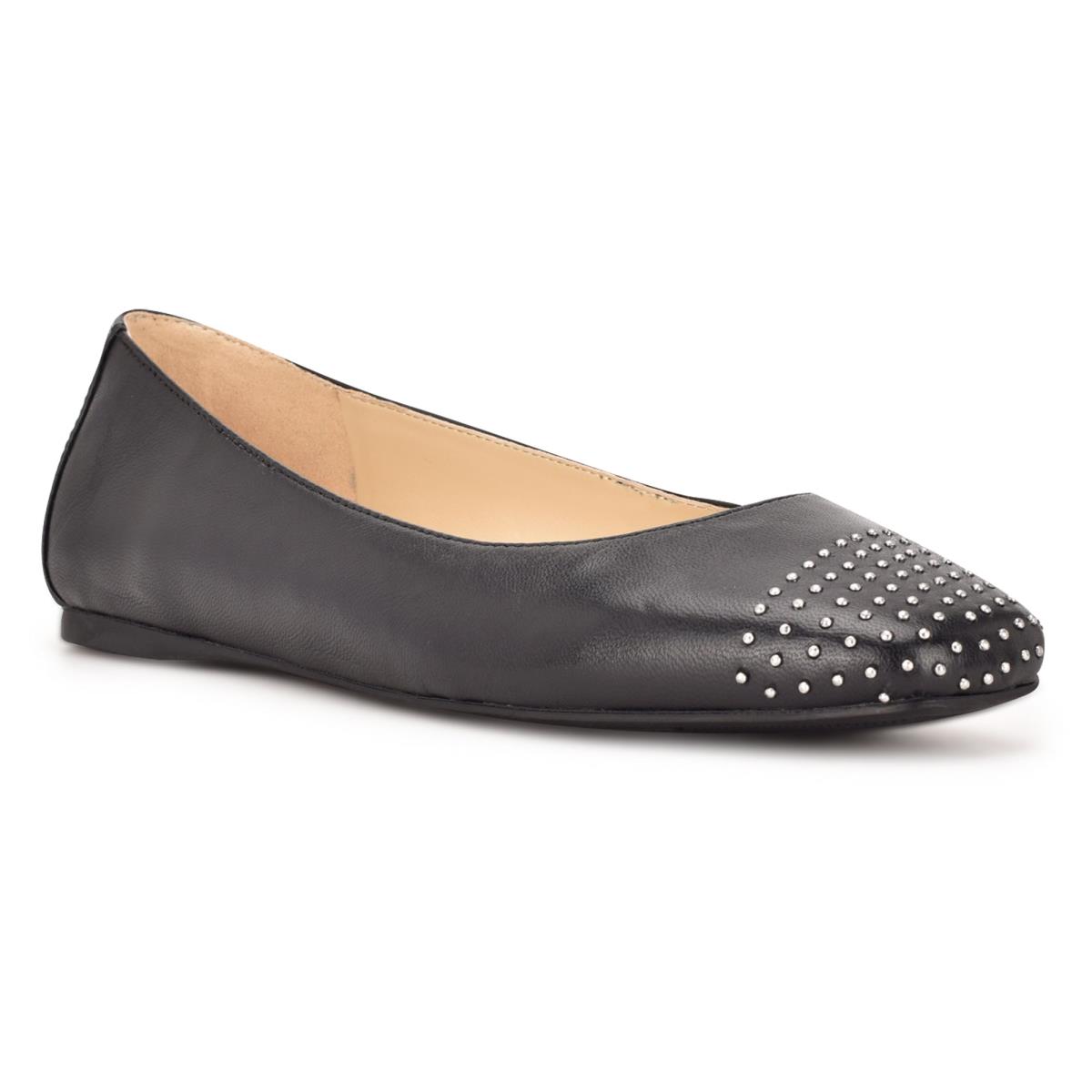 Ballerine Nine West Aloha Studded Square-Embout Femme Noir | 6748CJXQZ