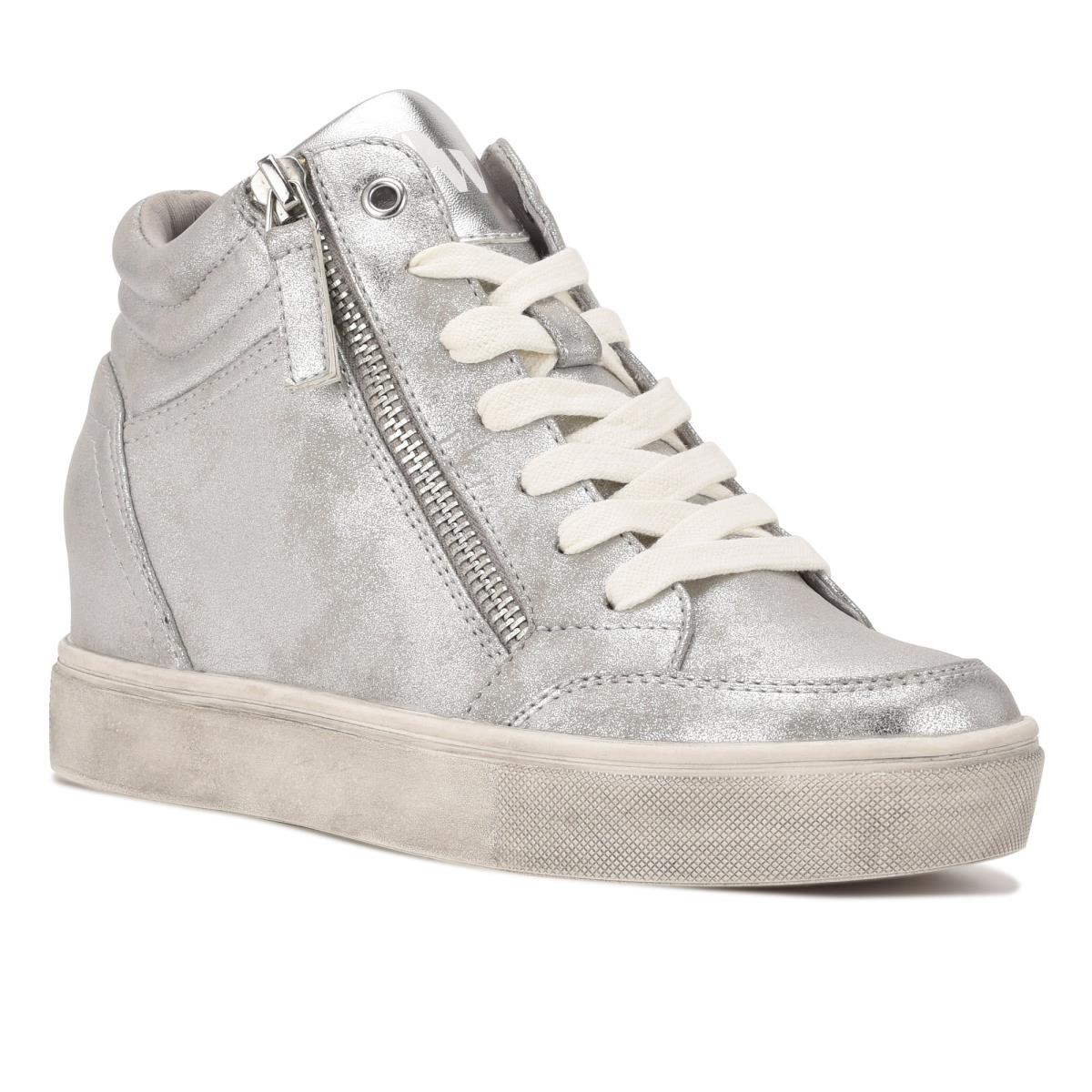 Baskets Nine West Tons High Top Hidden Wedge Sneakers Femme Argent | 8413SPODT