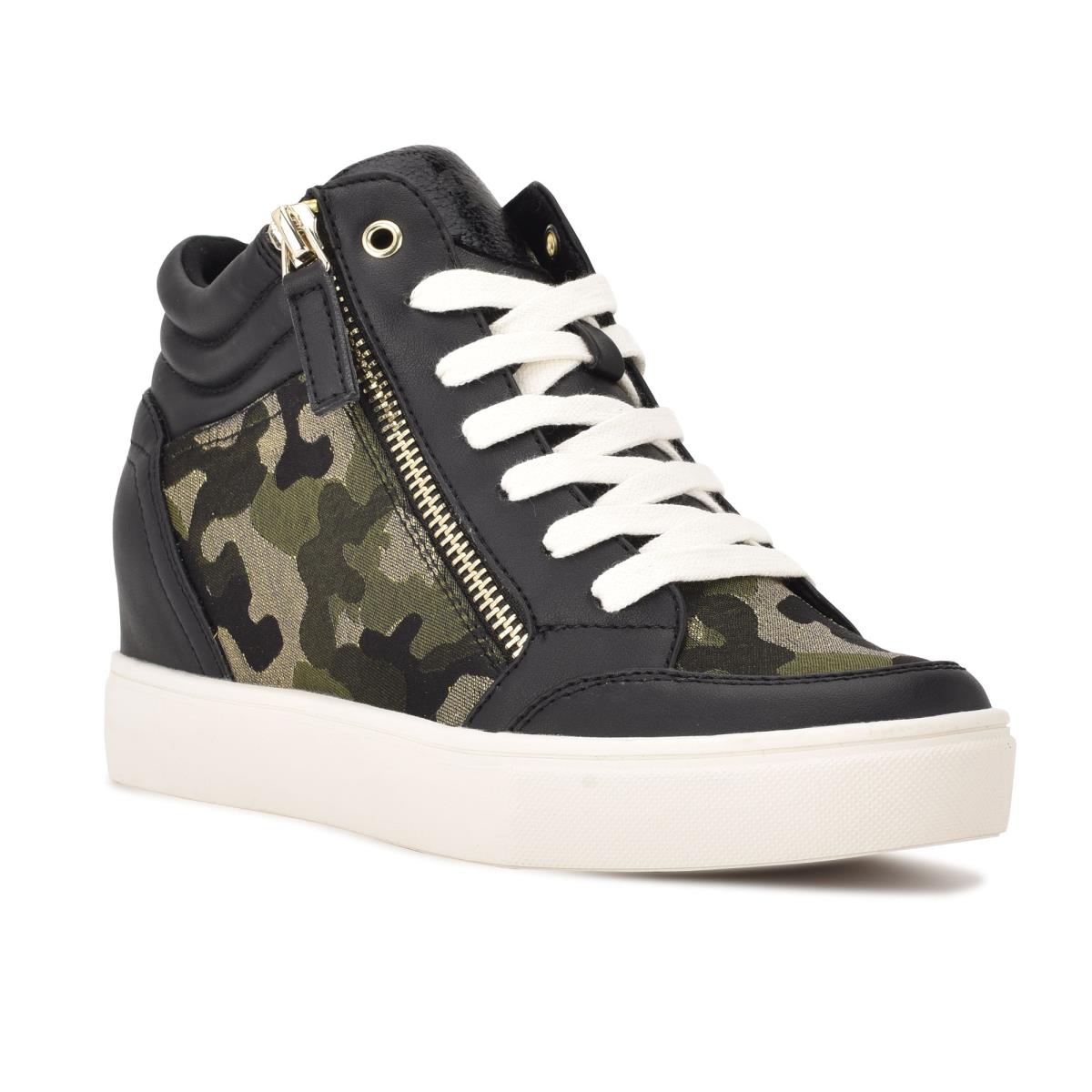 Baskets Nine West Tons High Top Hidden Wedge Sneakers Femme Noir Camouflage | 9235JQNIZ