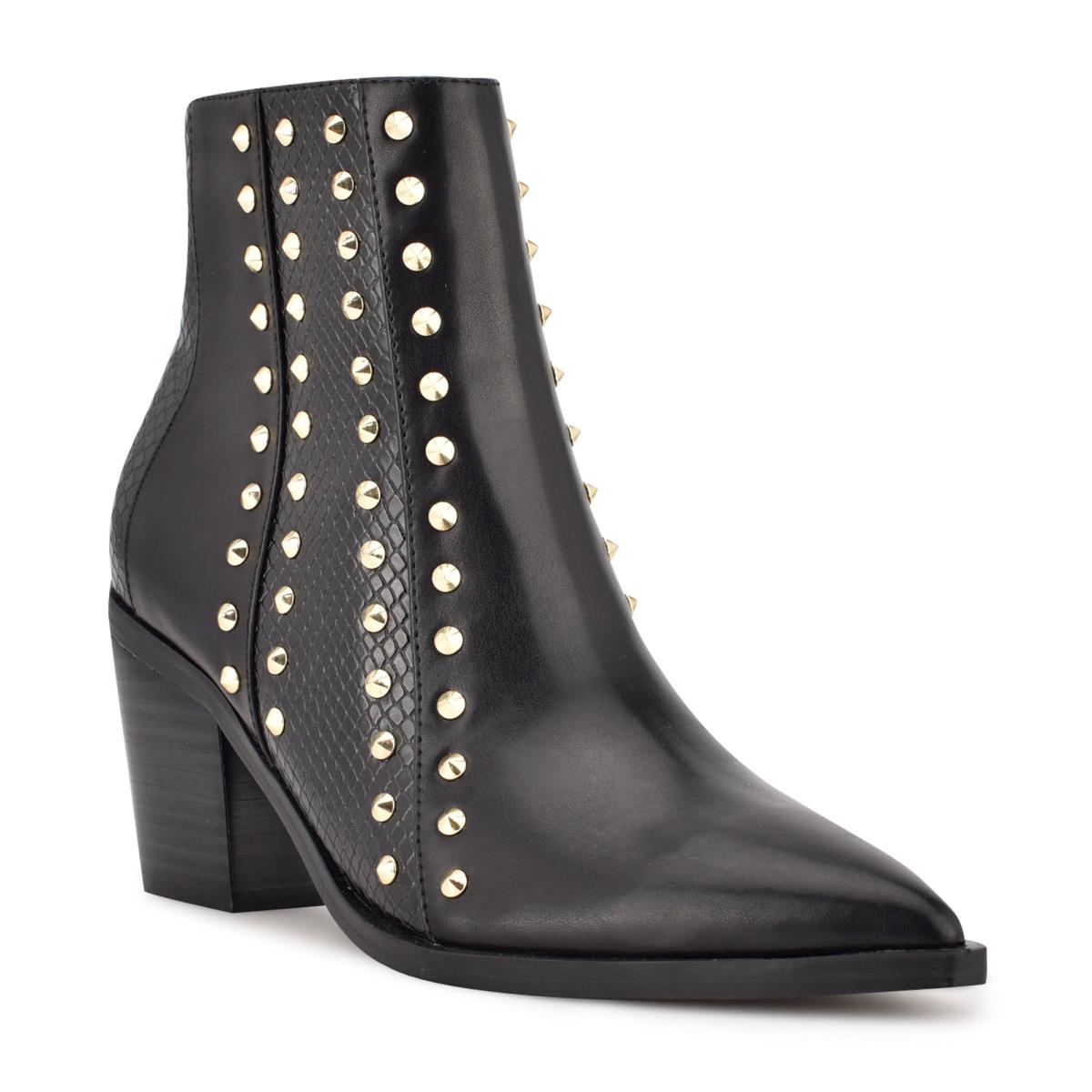 Bottines Nine West What Studded Block Heel Femme Noir | 1452OKVEF