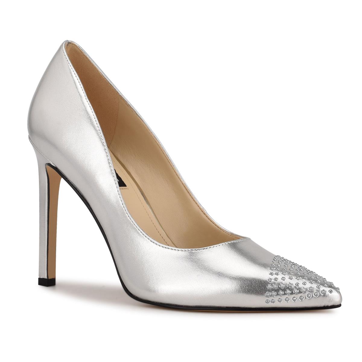 Escarpins Nine West Tadaa Studded Pointy Embout Femme Argent | 5781EZBFI