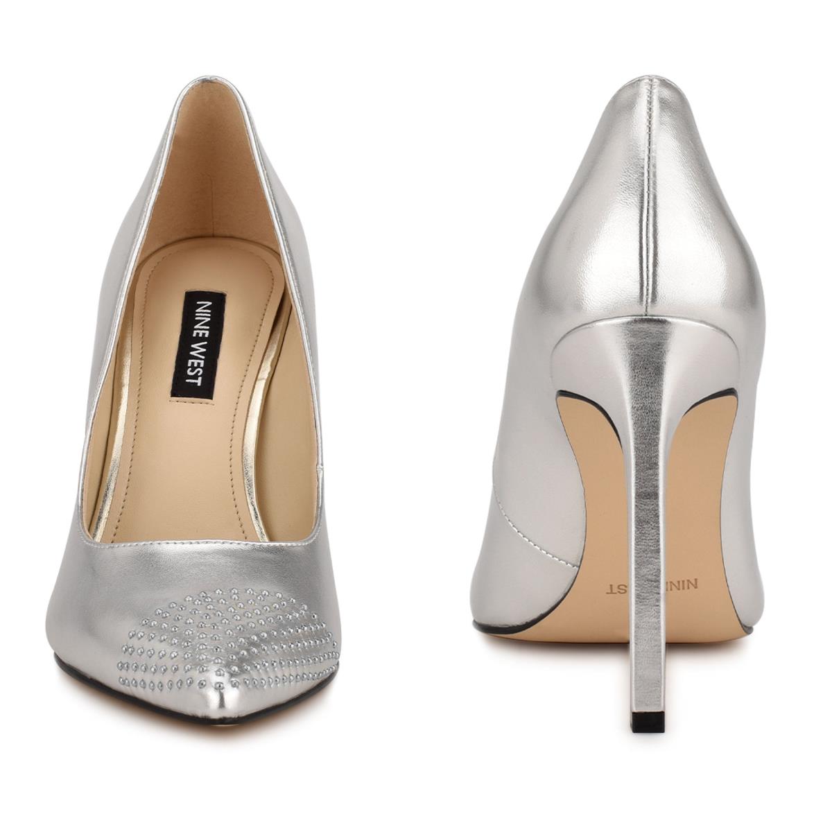 Escarpins Nine West Tadaa Studded Pointy Embout Femme Argent | 5781EZBFI