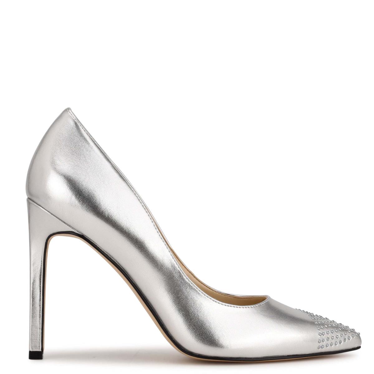 Escarpins Nine West Tadaa Studded Pointy Embout Femme Argent | 5781EZBFI