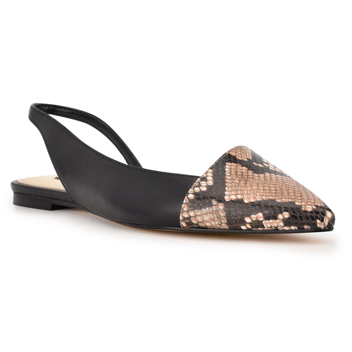 Flats Nine West Beads Slingback Pointy Embout Femme Noir Serpent | 6715ZECAR