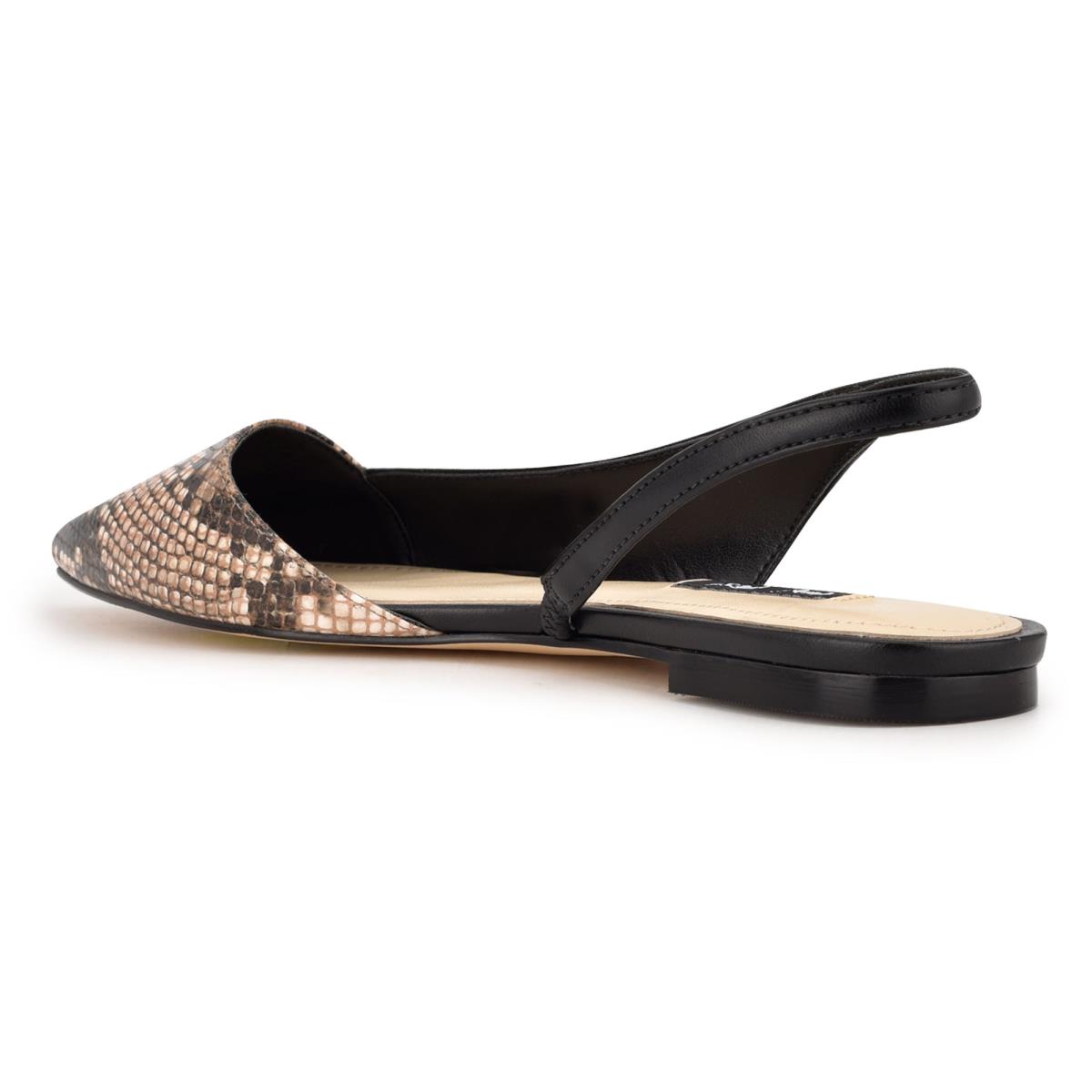 Flats Nine West Beads Slingback Pointy Embout Femme Noir Serpent | 6715ZECAR