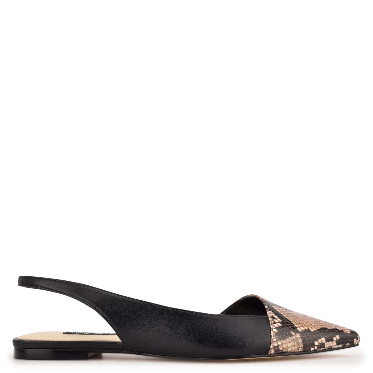 Flats Nine West Beads Slingback Pointy Embout Femme Noir Serpent | 6715ZECAR