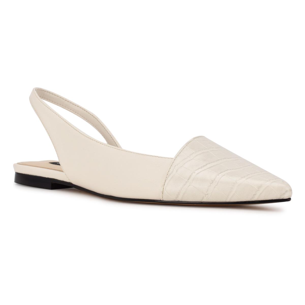 Flats Nine West Beads Slingback Pointy Embout Femme Beige Blanche | 8741WTFZC