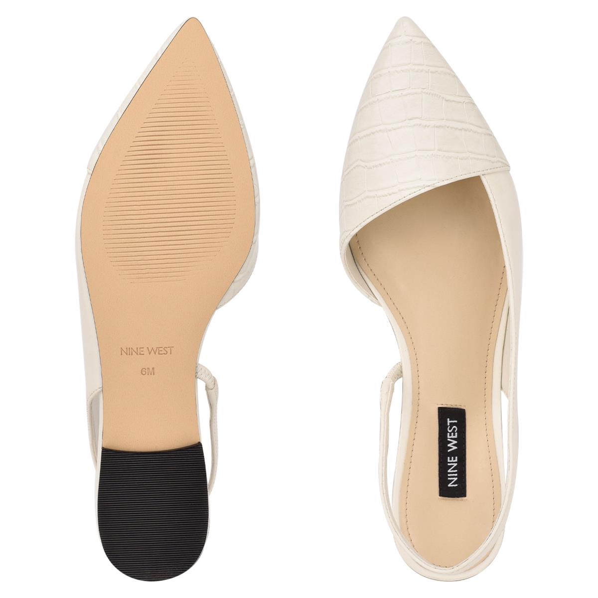 Flats Nine West Beads Slingback Pointy Embout Femme Beige Blanche | 8741WTFZC