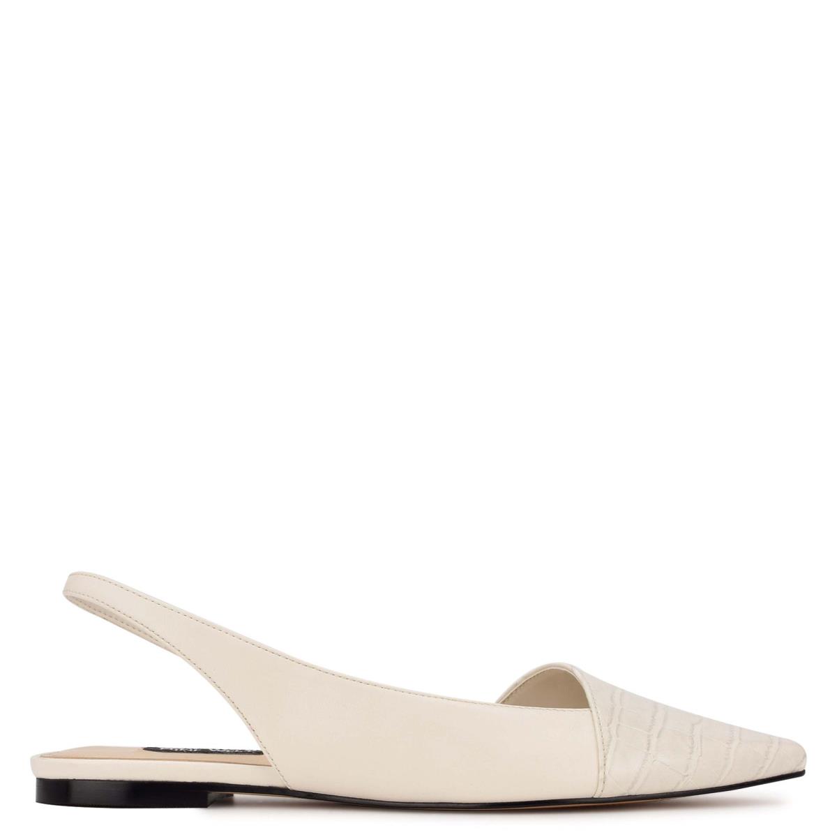 Flats Nine West Beads Slingback Pointy Embout Femme Beige Blanche | 8741WTFZC