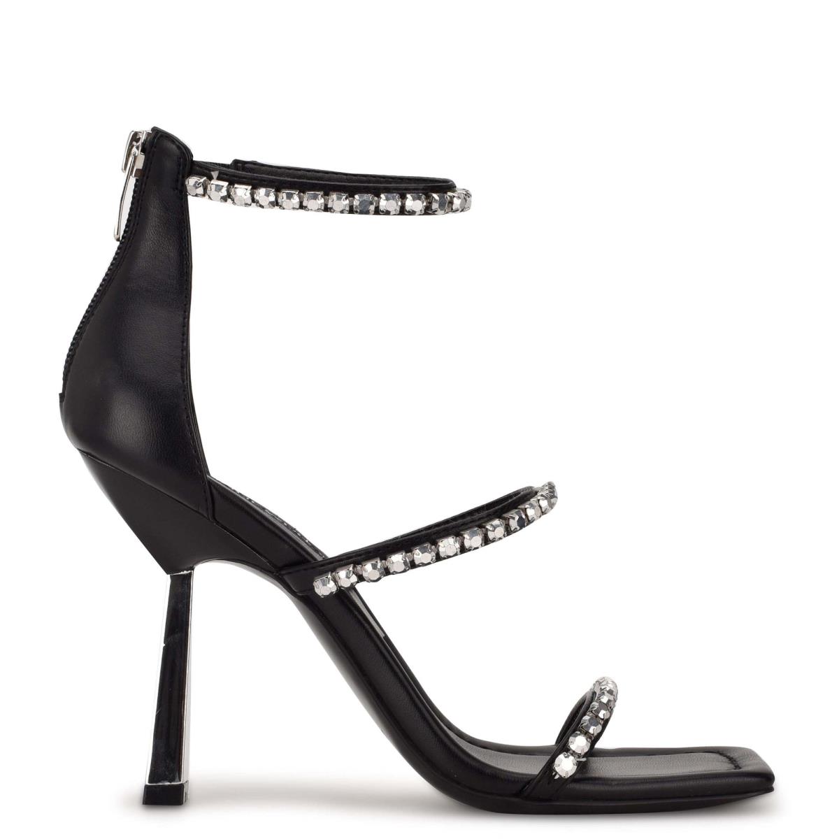 Sandales Habillées Nine West Vavoom Rhinestone Lanières Femme Noir Argent | 2659LOJVI