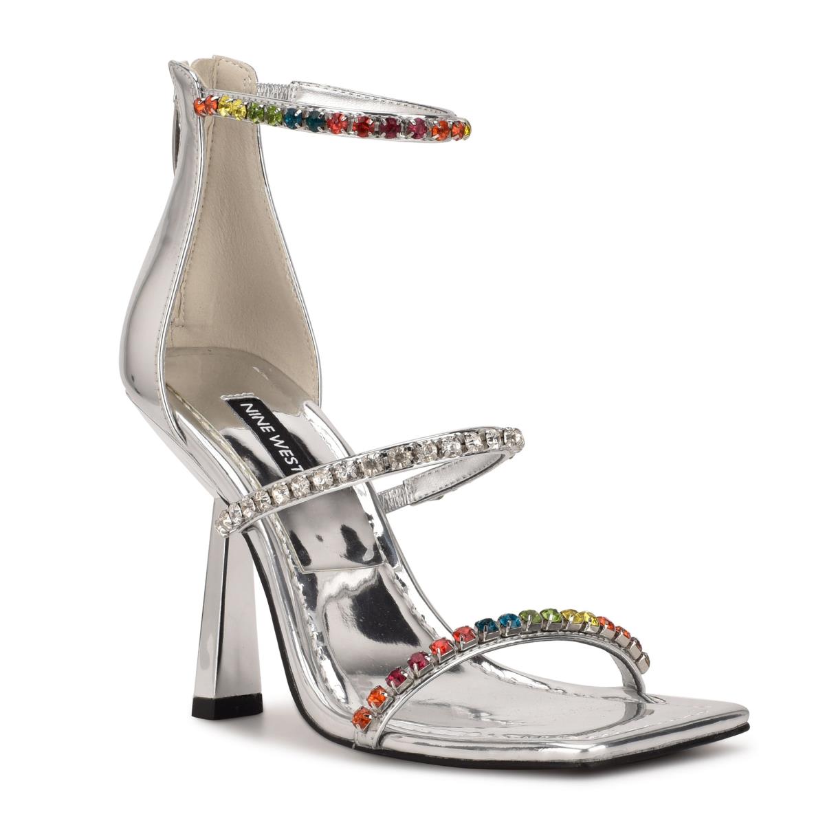 Sandales Habillées Nine West Vavoom Rhinestone Lanières Femme Argent Multicolore | 3184AUKBV