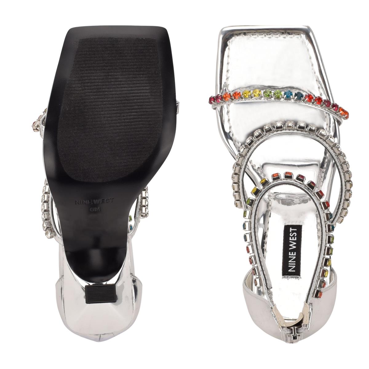 Sandales Habillées Nine West Vavoom Rhinestone Lanières Femme Argent Multicolore | 3184AUKBV