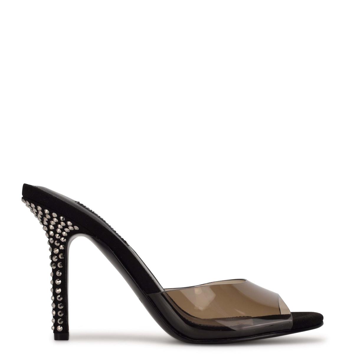 Sandales À Glissière Nine West Ido Rhinestone Talons Femme Noir | 1290CSKBT