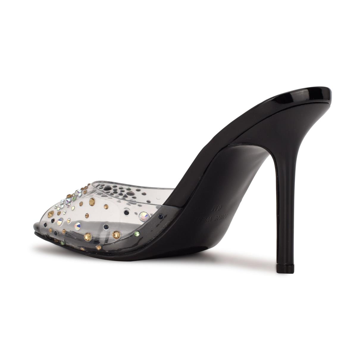 Sandales À Glissière Nine West Ido Rhinestone Talons Femme Noir | 4928VJZKN