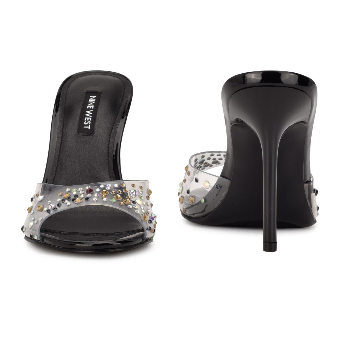 Sandales À Glissière Nine West Ido Rhinestone Talons Femme Noir | 4928VJZKN