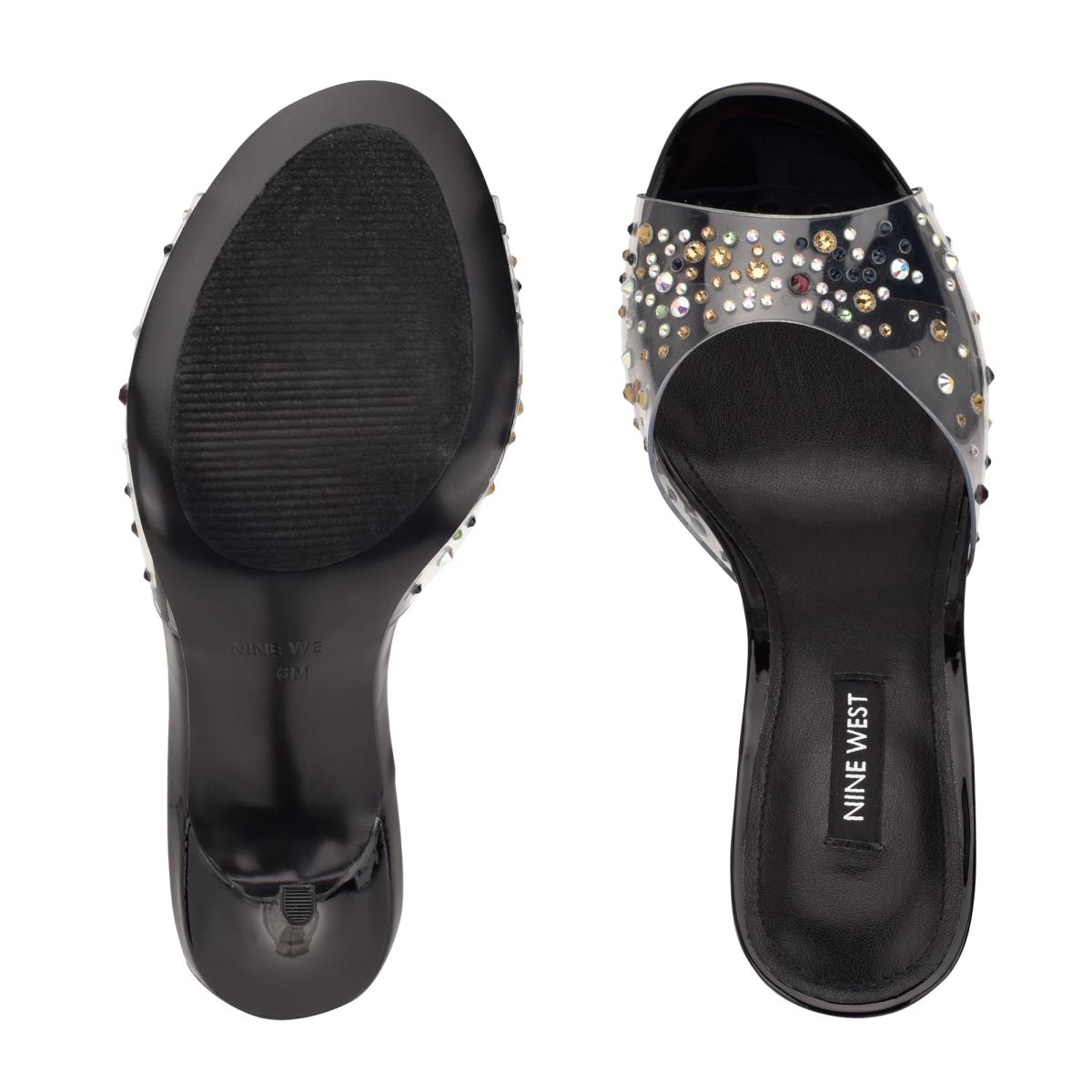 Sandales À Glissière Nine West Ido Rhinestone Talons Femme Noir | 4928VJZKN