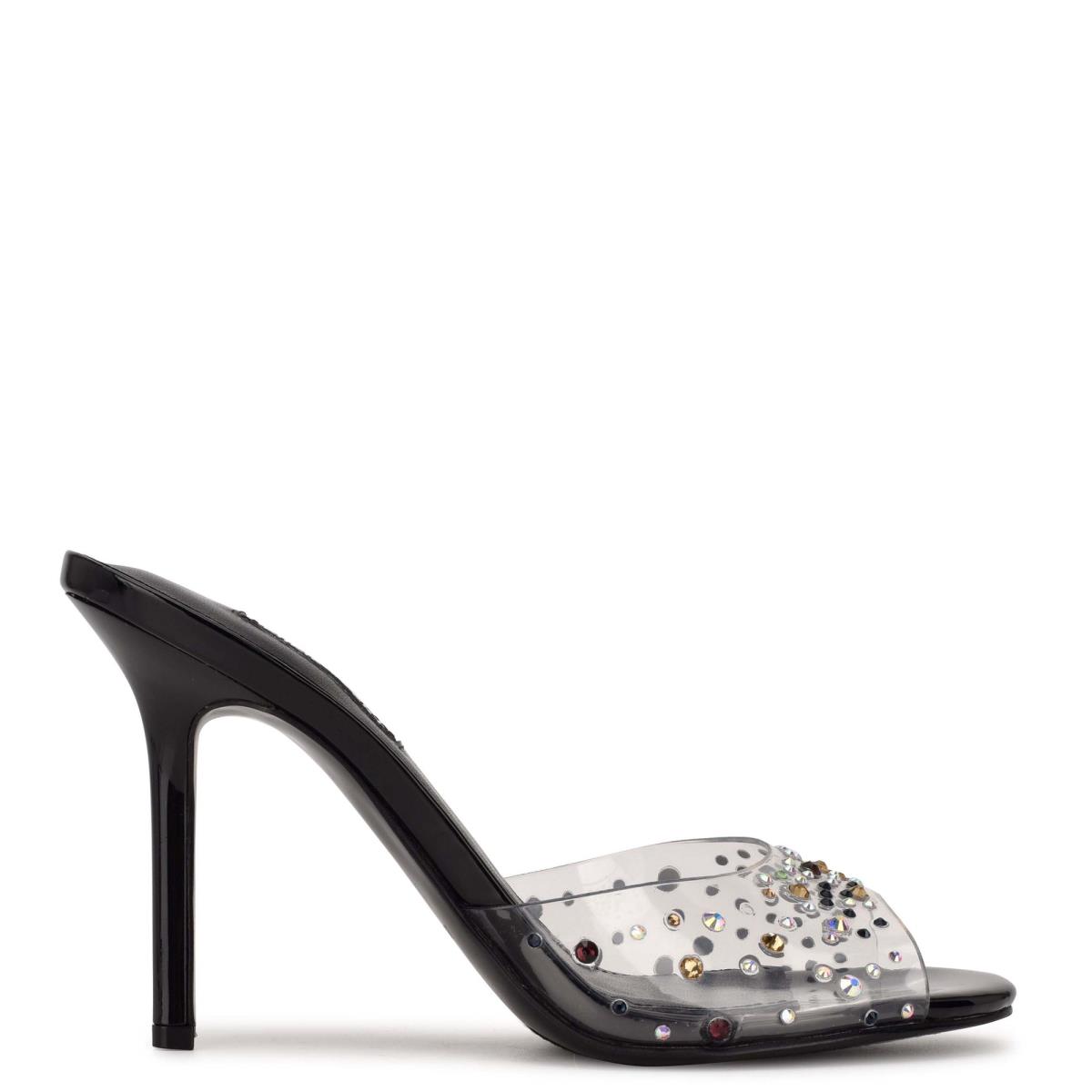 Sandales À Glissière Nine West Ido Rhinestone Talons Femme Noir | 4928VJZKN