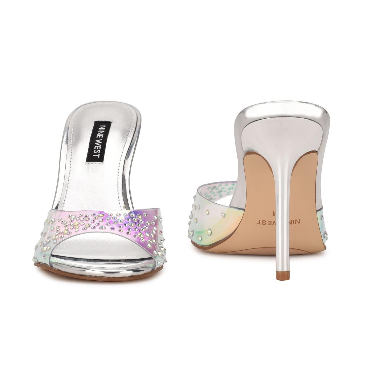 Sandales À Glissière Nine West Ido Rhinestone Talons Femme Argent | 5362DEJWG