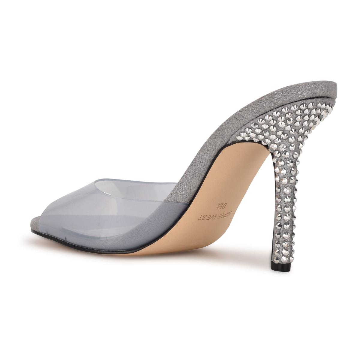 Sandales À Glissière Nine West Ido Rhinestone Talons Femme Grise Clair | 7843THBRY