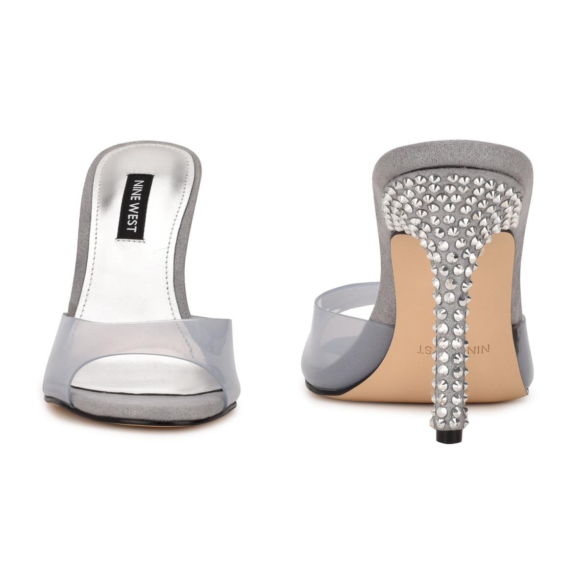 Sandales À Glissière Nine West Ido Rhinestone Talons Femme Grise Clair | 7843THBRY