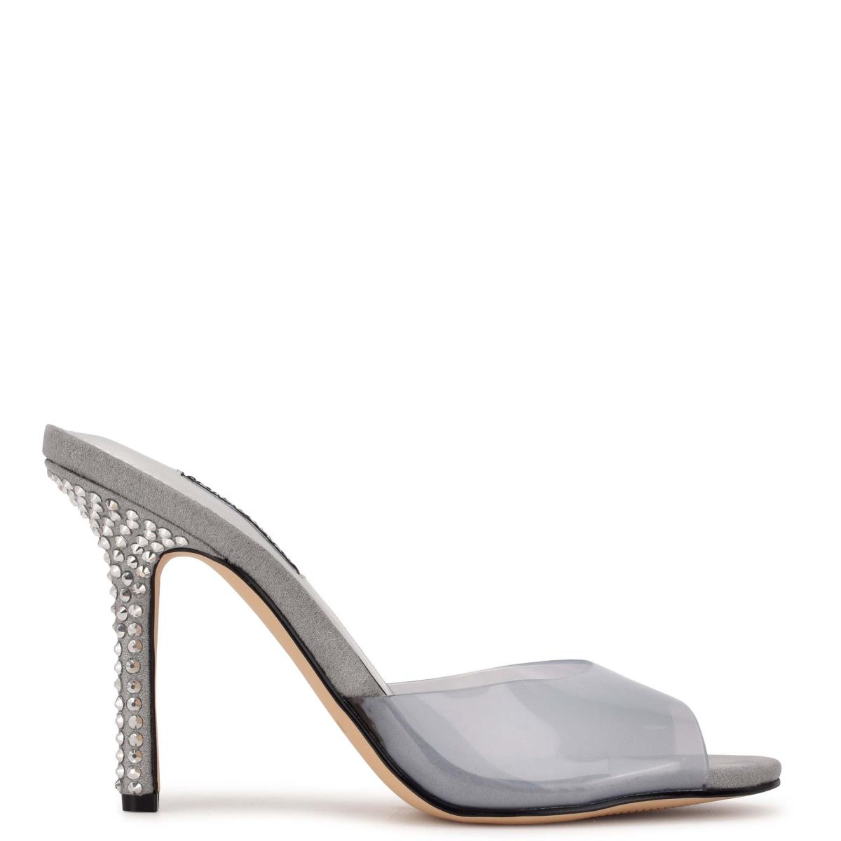 Sandales À Glissière Nine West Ido Rhinestone Talons Femme Grise Clair | 7843THBRY