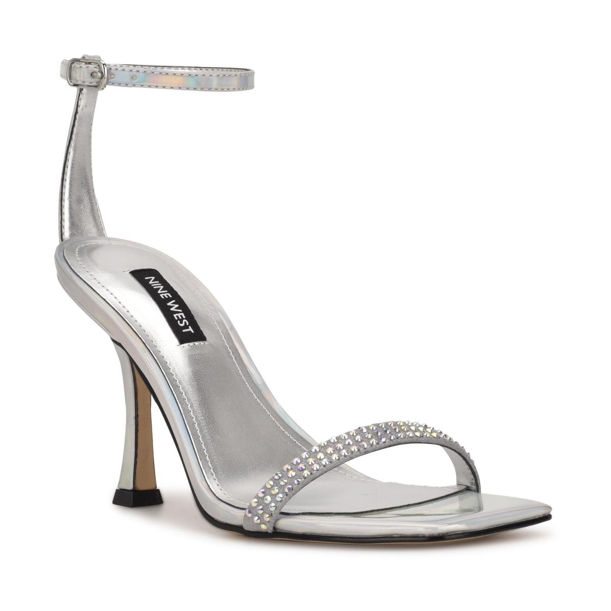 Sandales À Lanières Nine West Yess Rhinestone Ankle Femme Argent | 2946JBDLE