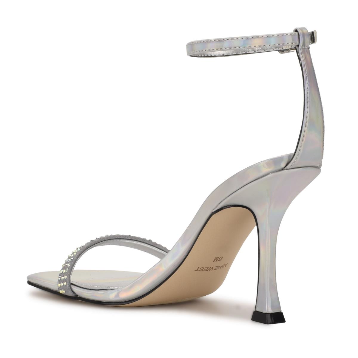 Sandales À Lanières Nine West Yess Rhinestone Ankle Femme Argent | 2946JBDLE