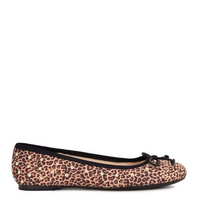 Ballerine Nine West Curvy Studded Ballet Femme Leopard Marron | 3597TYKCN