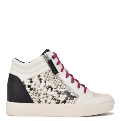 Baskets Nine West Tons High Top Hidden Wedge Sneakers Femme Blanche Serpent | 0759CJUVT