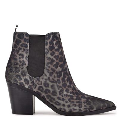 Bottines Nine West Wyllis Block Heel Femme Grise Leopard | 0154PLCZQ