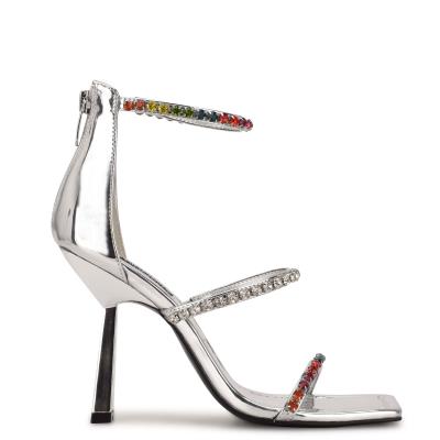 Sandales Habillées Nine West Vavoom Rhinestone Lanières Femme Argent Multicolore | 3184AUKBV