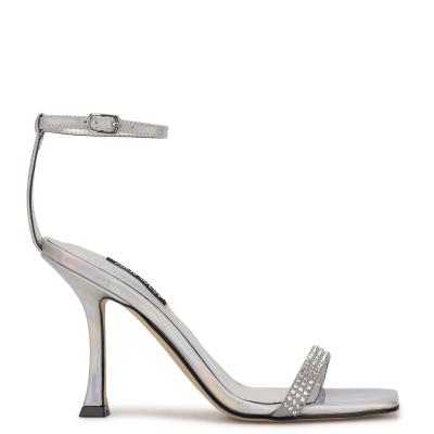 Sandales À Lanières Nine West Yess Rhinestone Ankle Femme Argent | 2946JBDLE